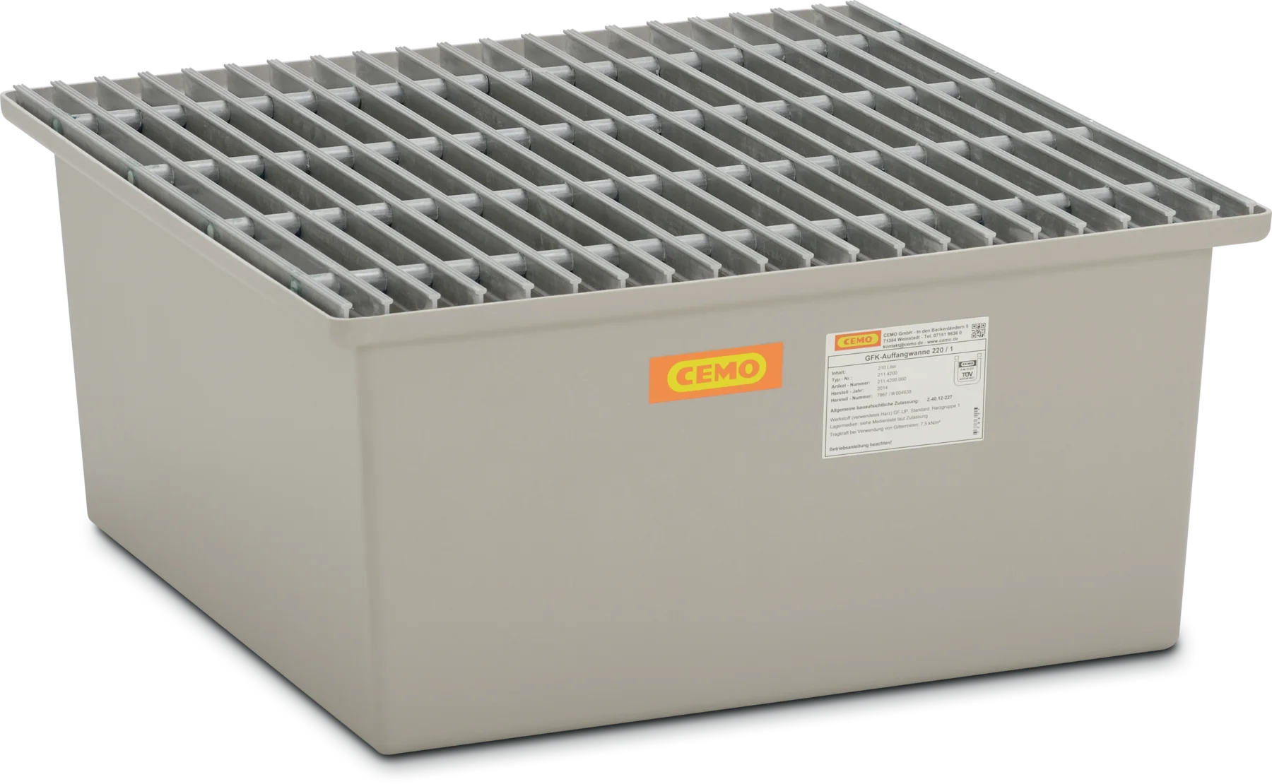 CEMO GRP spill pallet for drums, 220/1, grey